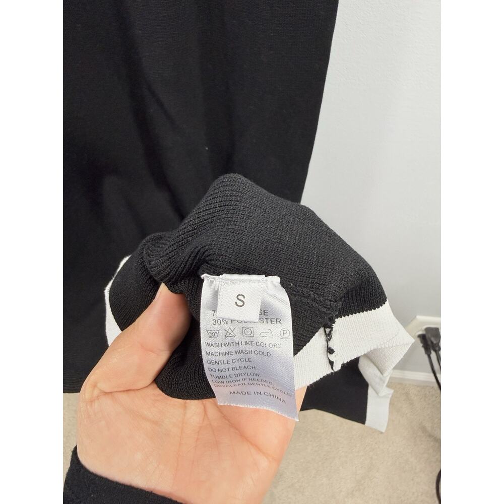 Peppermayo Black White Trim Knit Square Neck Cut-Out Backless Midi Dress size S - Picture 10 of 10